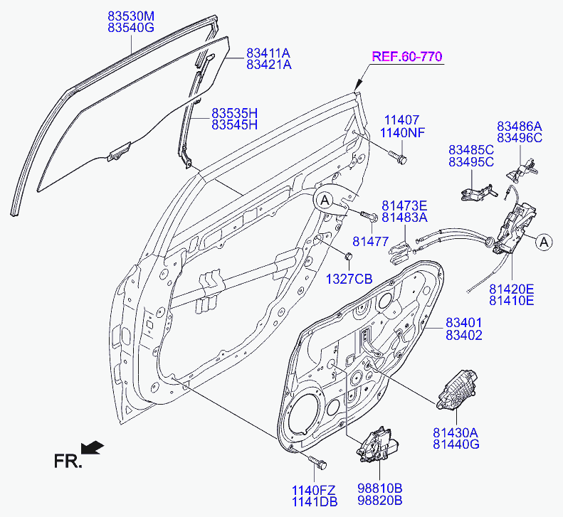 Замок задней левой двери для Хендай Экус 2009-2013