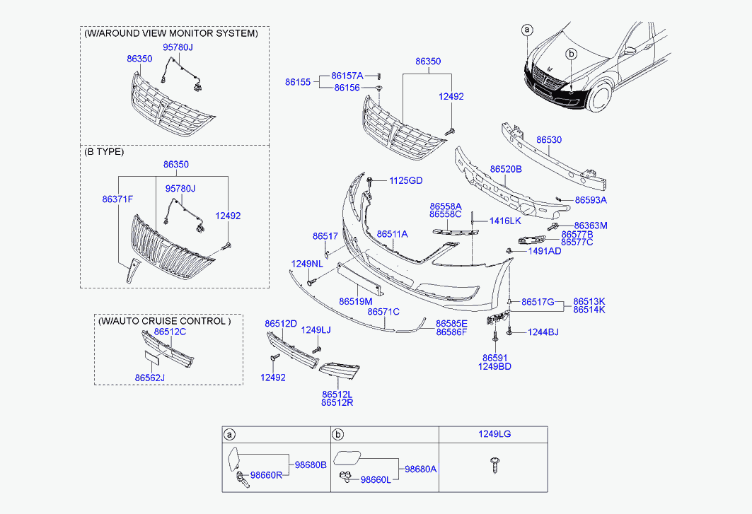 Усилитель переднего бампера для Хендай Экус 2009-2013