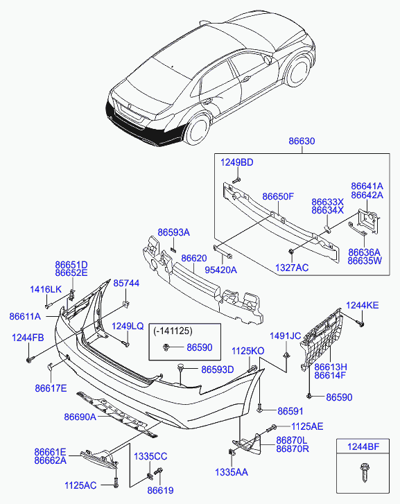 Усилитель заднего бампера для Хендай Экус 2009-2013