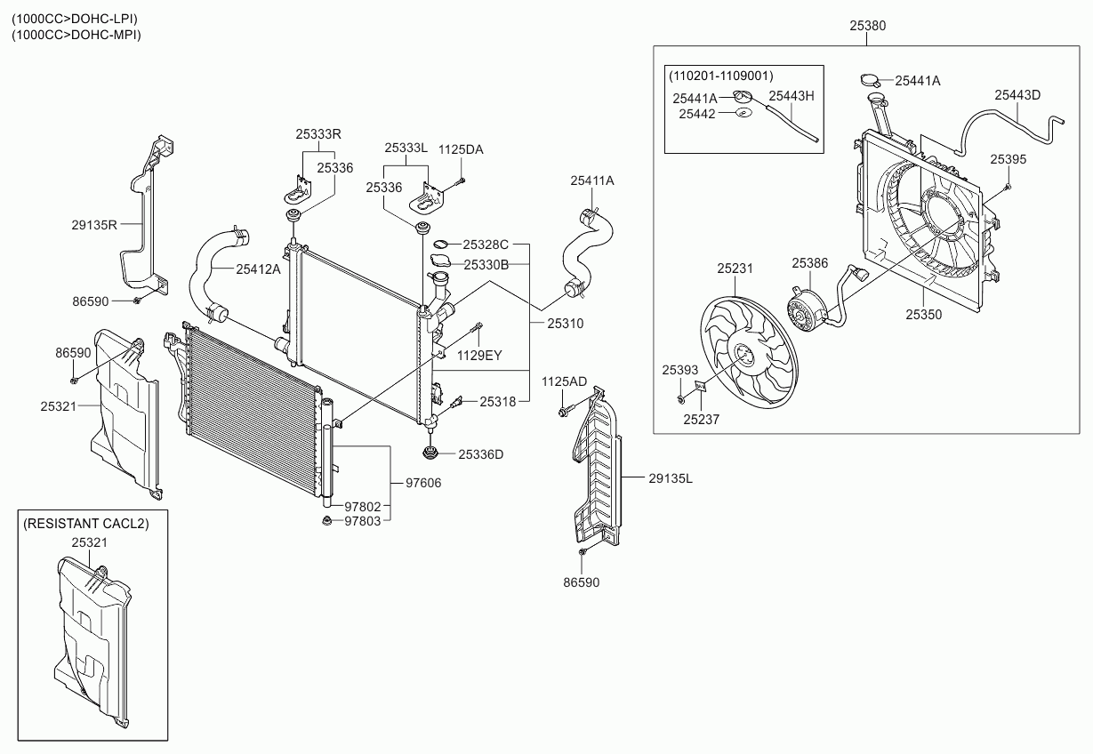 Радиатор двигателя в сборе для Киа Пиканто 2007-2011