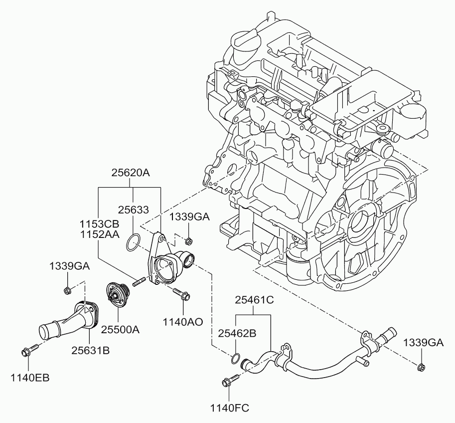 Корпус термостата в сборе для Киа Пиканто 2007-2011