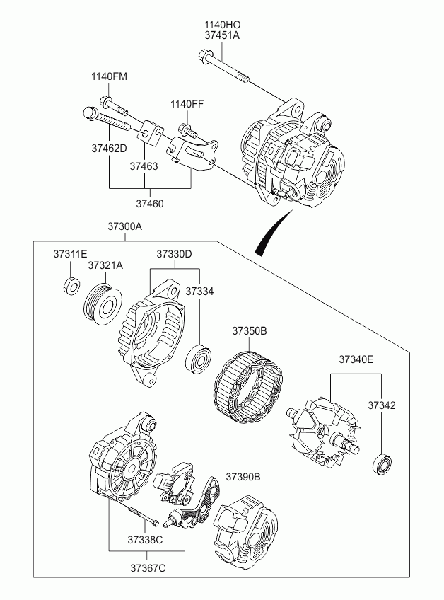 Генератор в сборе для Киа Пиканто 2007-2011