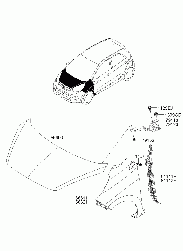 Крыло переднее правое для Киа Пиканто 2007-2011