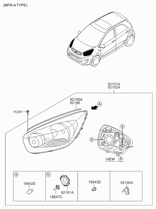 Фара правая в сборе для Киа Пиканто 2007-2011