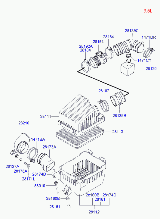 Корпус воздушного фильтра в сборе для Хендай Терракан 2001-2004