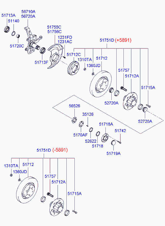Ступица передняя левая для Хендай Терракан 2001-2004