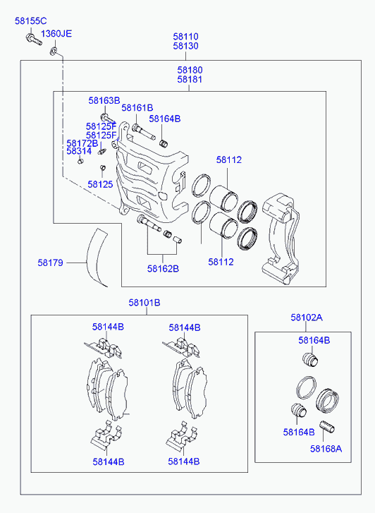 Суппорт тормозной передний правый для Хендай Терракан 2001-2004