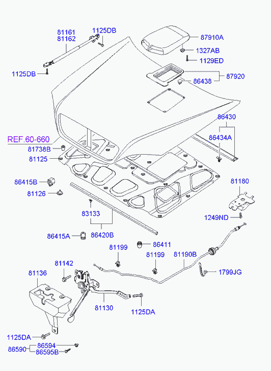 Амортизатор капота левый для Хендай Терракан 2001-2004