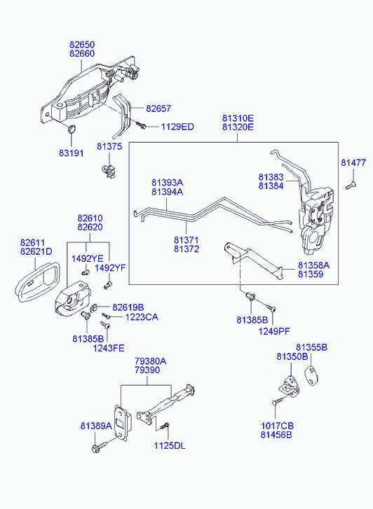 Замок передней правой двери для Хендай Терракан 2001-2004