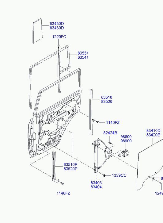 Стекло задней левой двери для Хендай Терракан 2001-2004