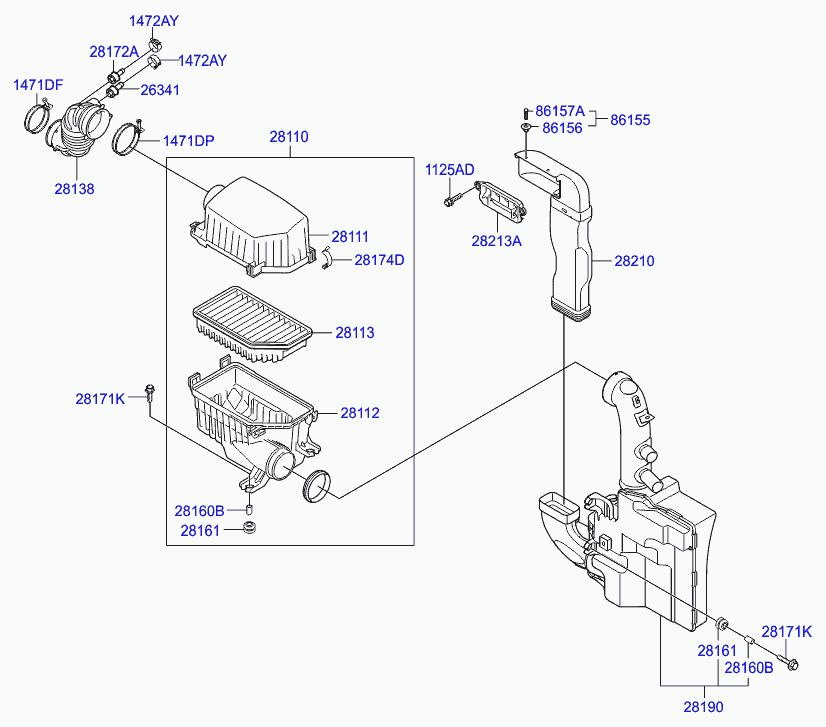 Резонатор воздушного фильтра мотора для Хендай Велостер 2011-2015
