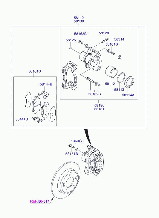 Суппорт тормозной передний левый для Хендай Велостер 2011-2015