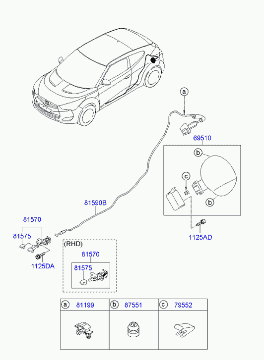 Замок багажника для Хендай Велостер 2011-2015