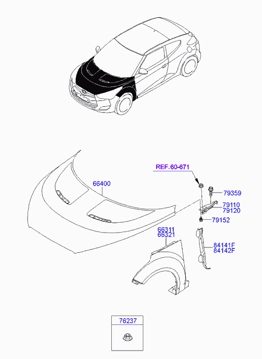Петля капота правая для Хендай Велостер 2011-2015