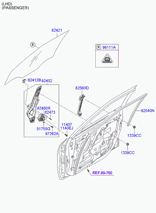 Стекло передней правой двери для Хендай Велостер 2011-2015