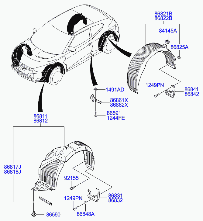 Подкрылок передний правый для Хендай Велостер 2011-2015