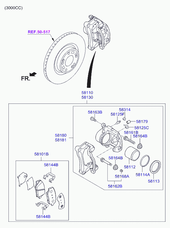 Суппорт тормозной передний левый для Хендай Генезис 2013-2016