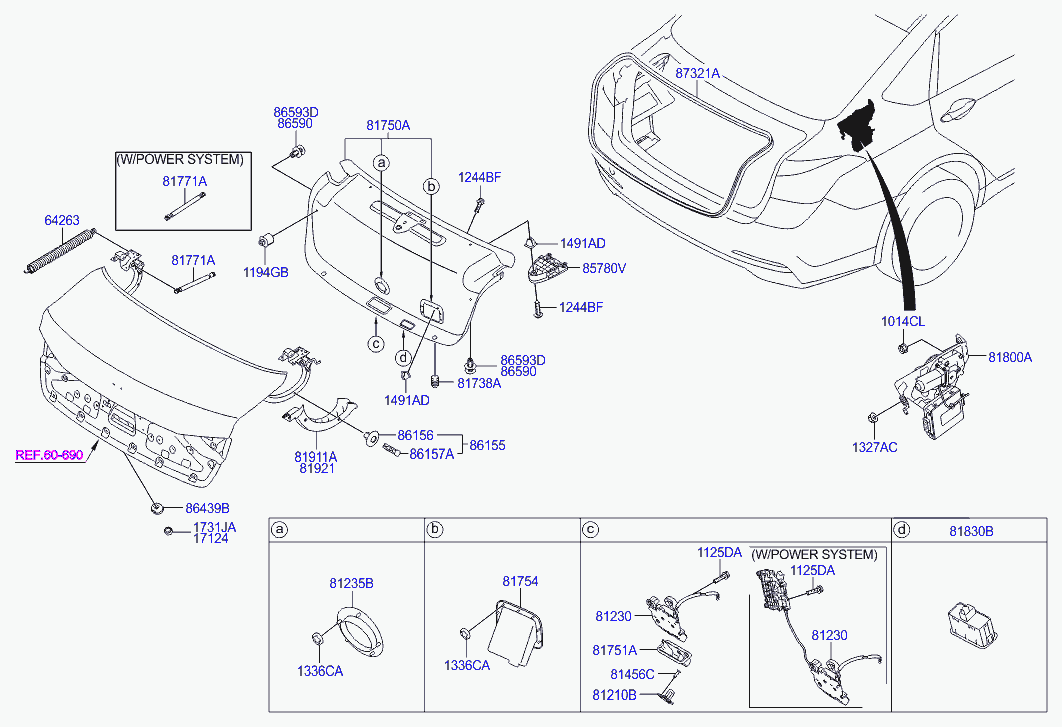 Замок багажника для Хендай Генезис 2013-2016