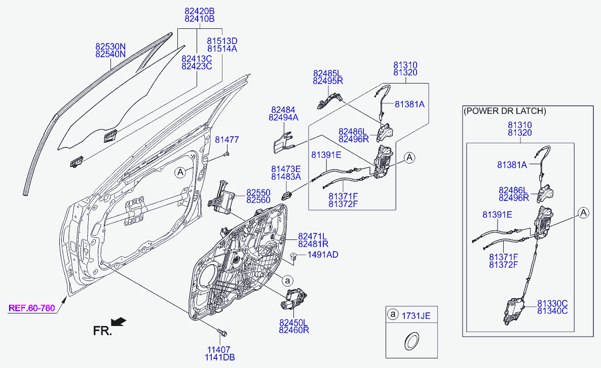 Стеклоподъемник переднего правого стекла для Хендай Генезис 2013-2016