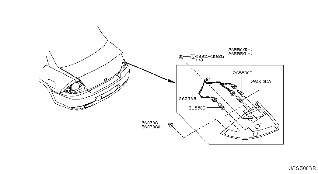 Фонарь задний левый на крыле для Ниссан Альмера 2002-2006