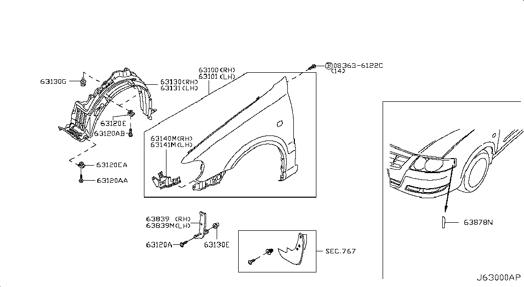 Подкрылок передний левый для Ниссан Альмера 2002-2006