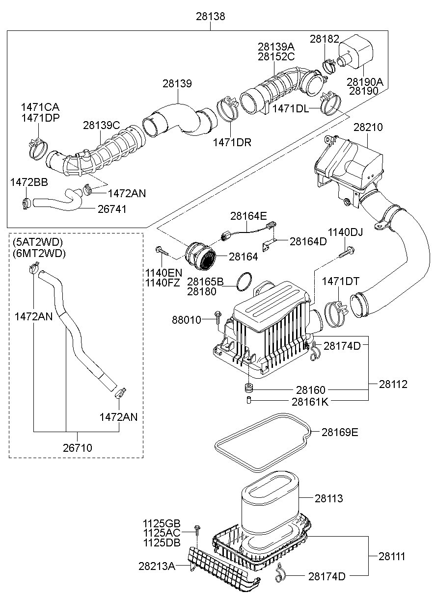 Фильтр воздушный, моторный для Хендай Портер 2010-2016