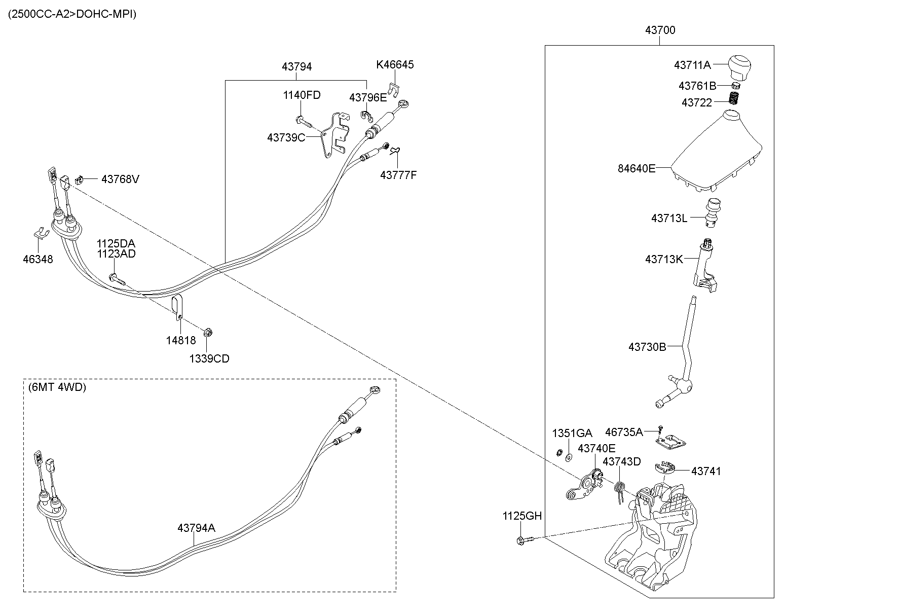 Трос переключения скоростей для Хендай Портер 2010-2016 