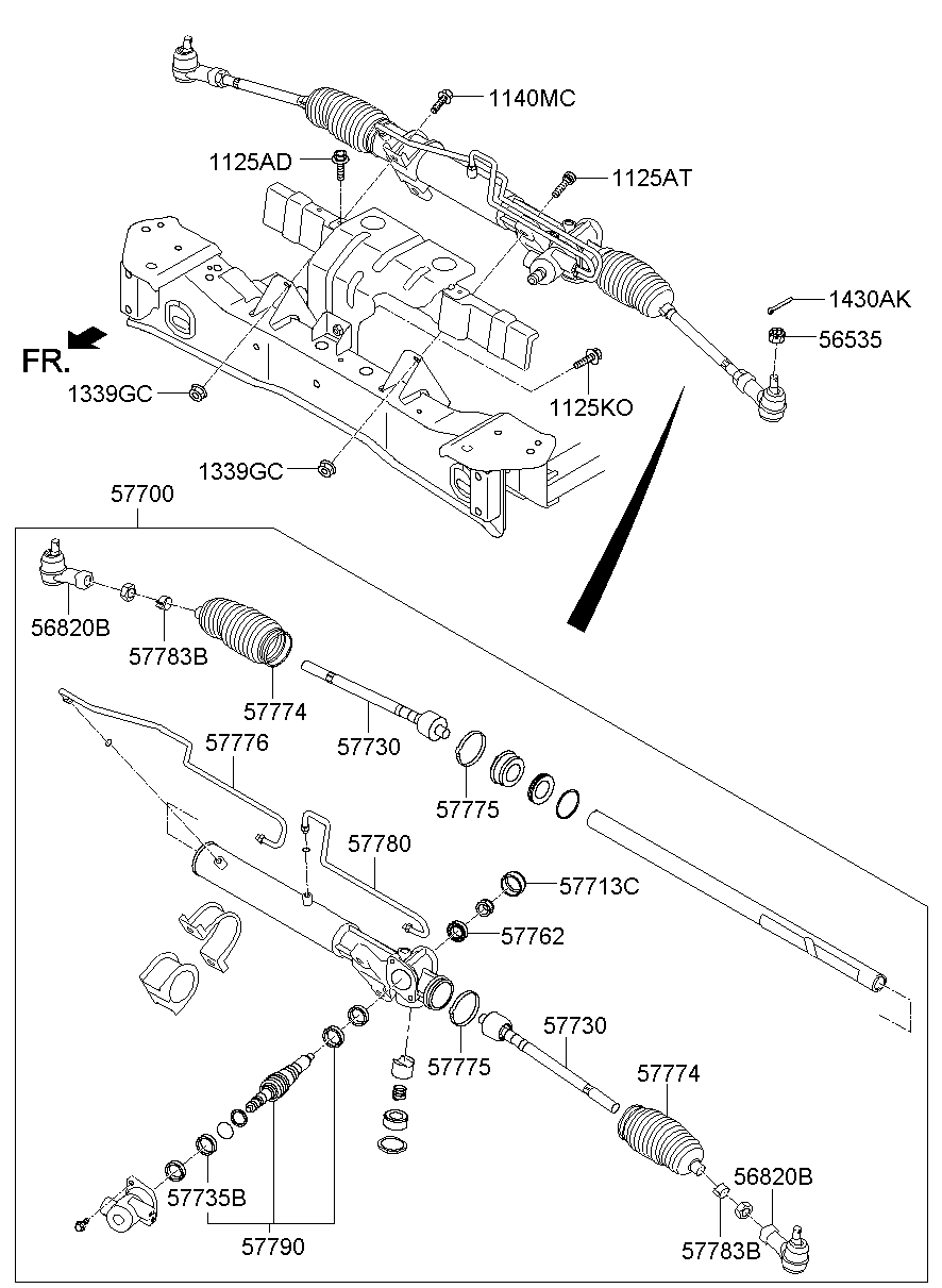 Рулевая рейка в сборе с наконечниками для Хендай Портер 2010-2016