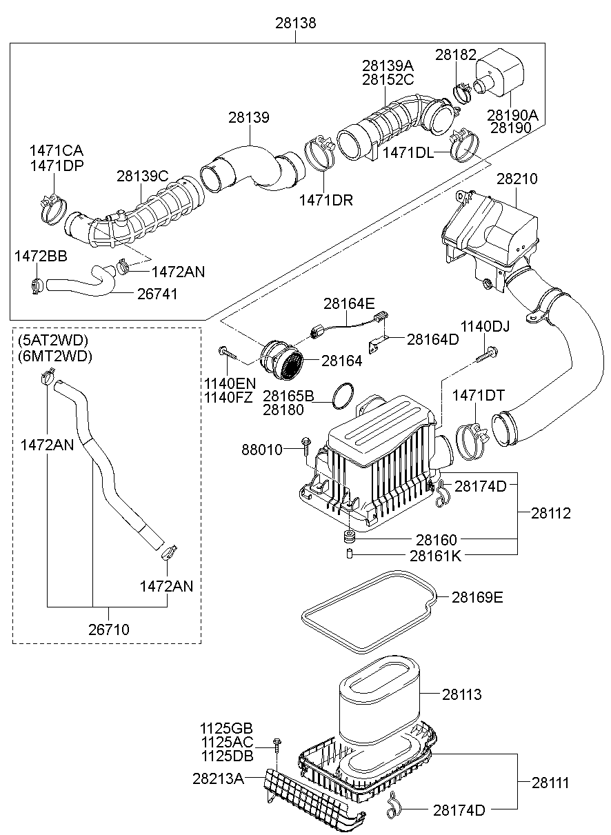 Фильтр воздушный-моторный для Хендай Портер 2005-2012