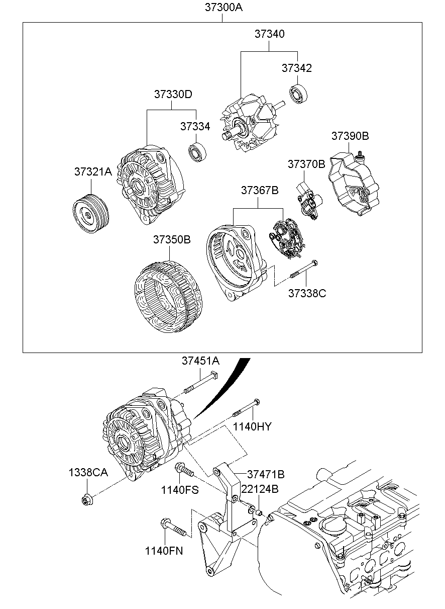 Генератор в сборе для Хендай Портер 2005-2012