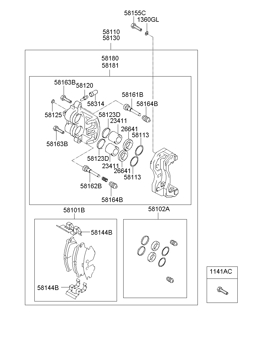 Суппорт тормозной передний правый для Хендай Портер 2005-2012