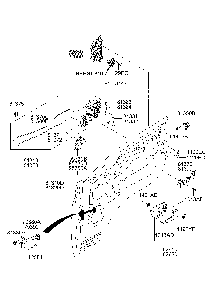 Замок передней правой двери для Хендай Портер 2005-2012