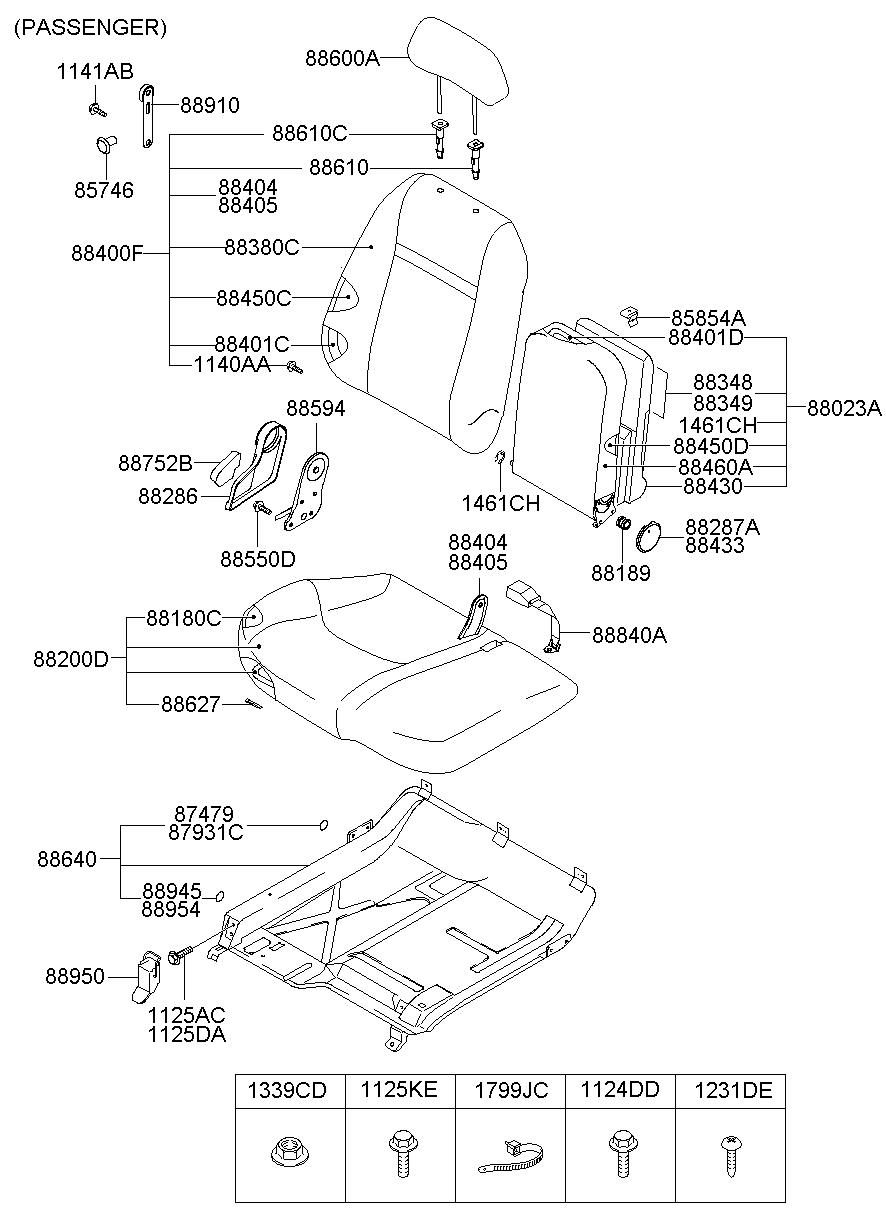 Подушка переднего сиденья пассажира для Хендай Портер 2005-2012 