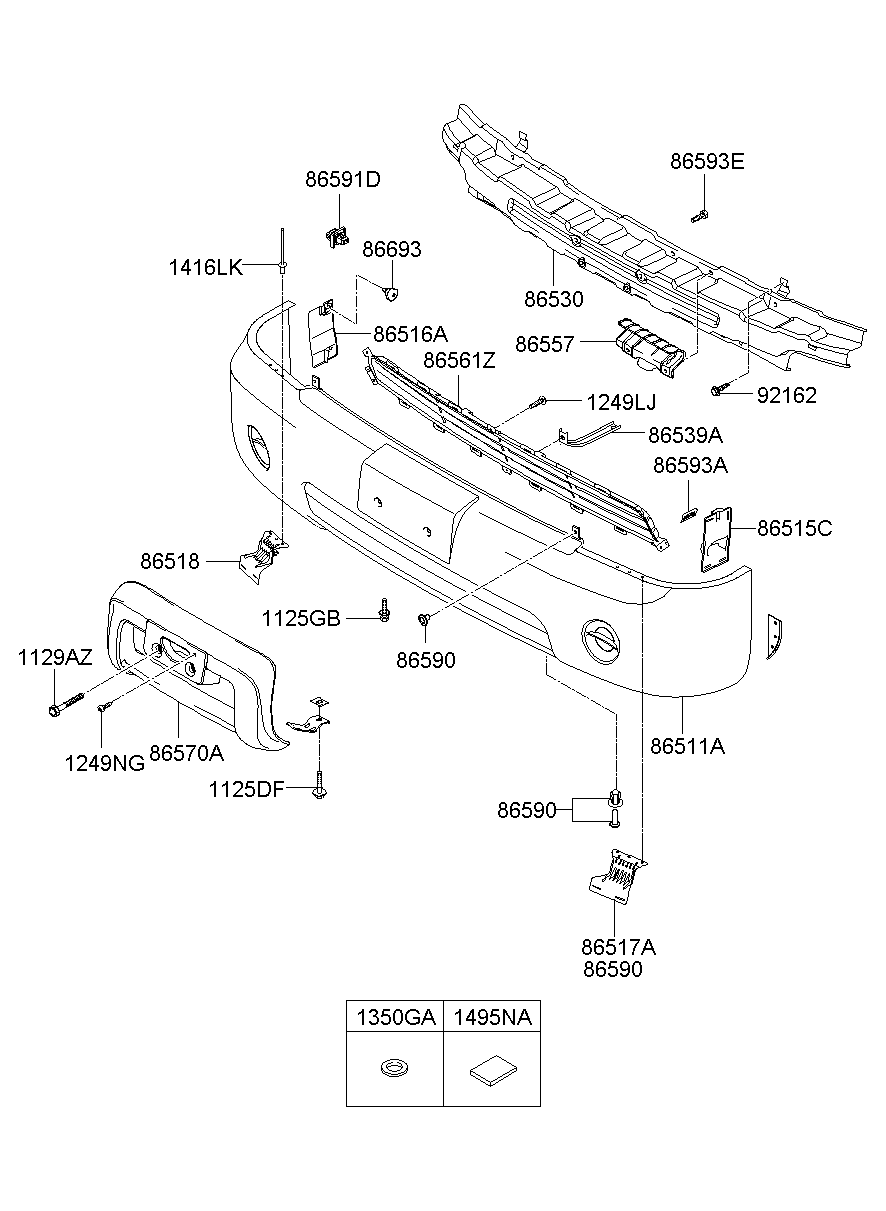 Усилитель переднего бампера для Хендай Портер 2010-2016