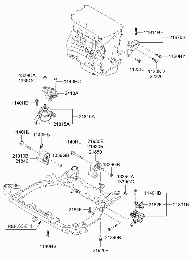 Подушка двигателя левая для Киа Каренс 2006-2012