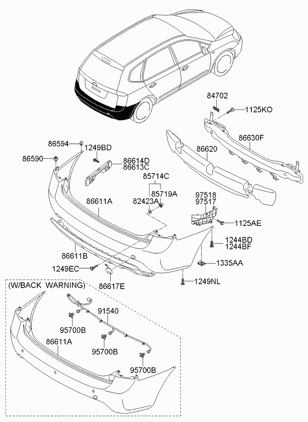Бампер задний для Киа Каренс 2006-2012