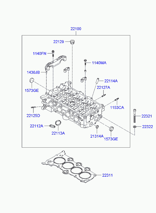 Головка блока цилиндров в сборе для Хендай Элантра 2006-2011