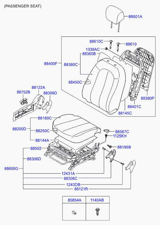 Спинка переднего сиденья пассажира для Хендай Элантра 2006-2011