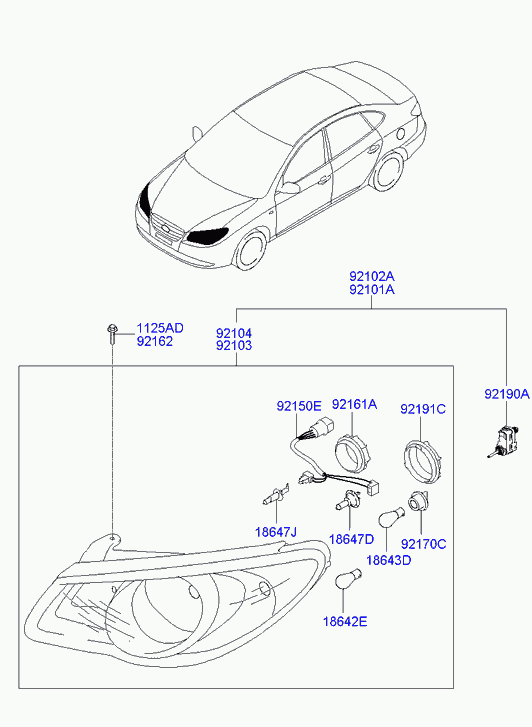Фара правая в сборе для Хендай Элантра 2006-2011