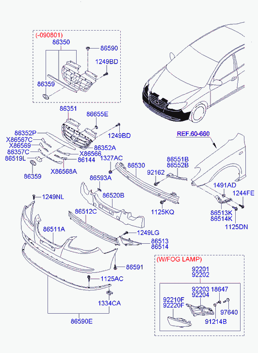 Фара противотуманная правая в сборе для Хендай Элантра 2006-2011