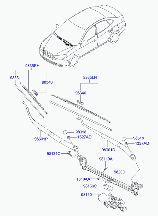 Моторчик переднего стеклоочистителя для Хендай Элантра 2006-2011