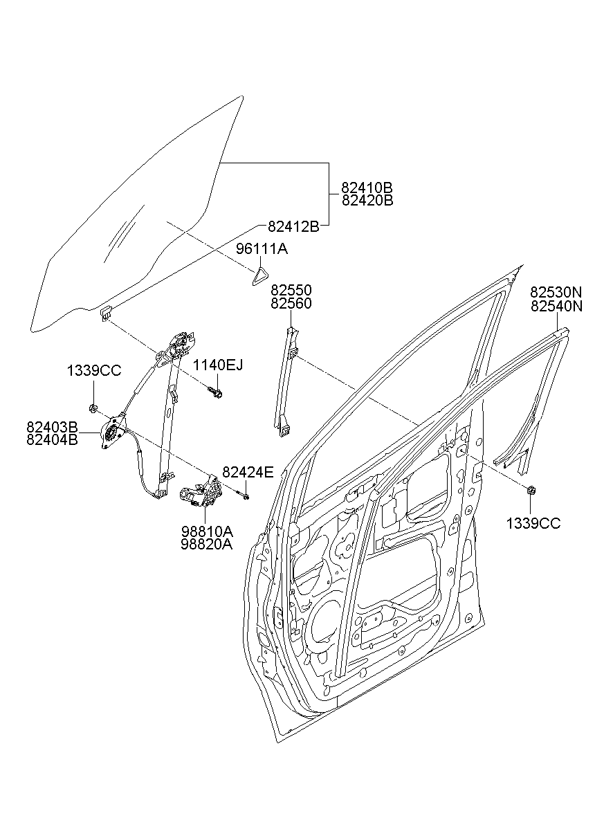 Стекло передней левой двери для Хендай Н-1 2004-2007