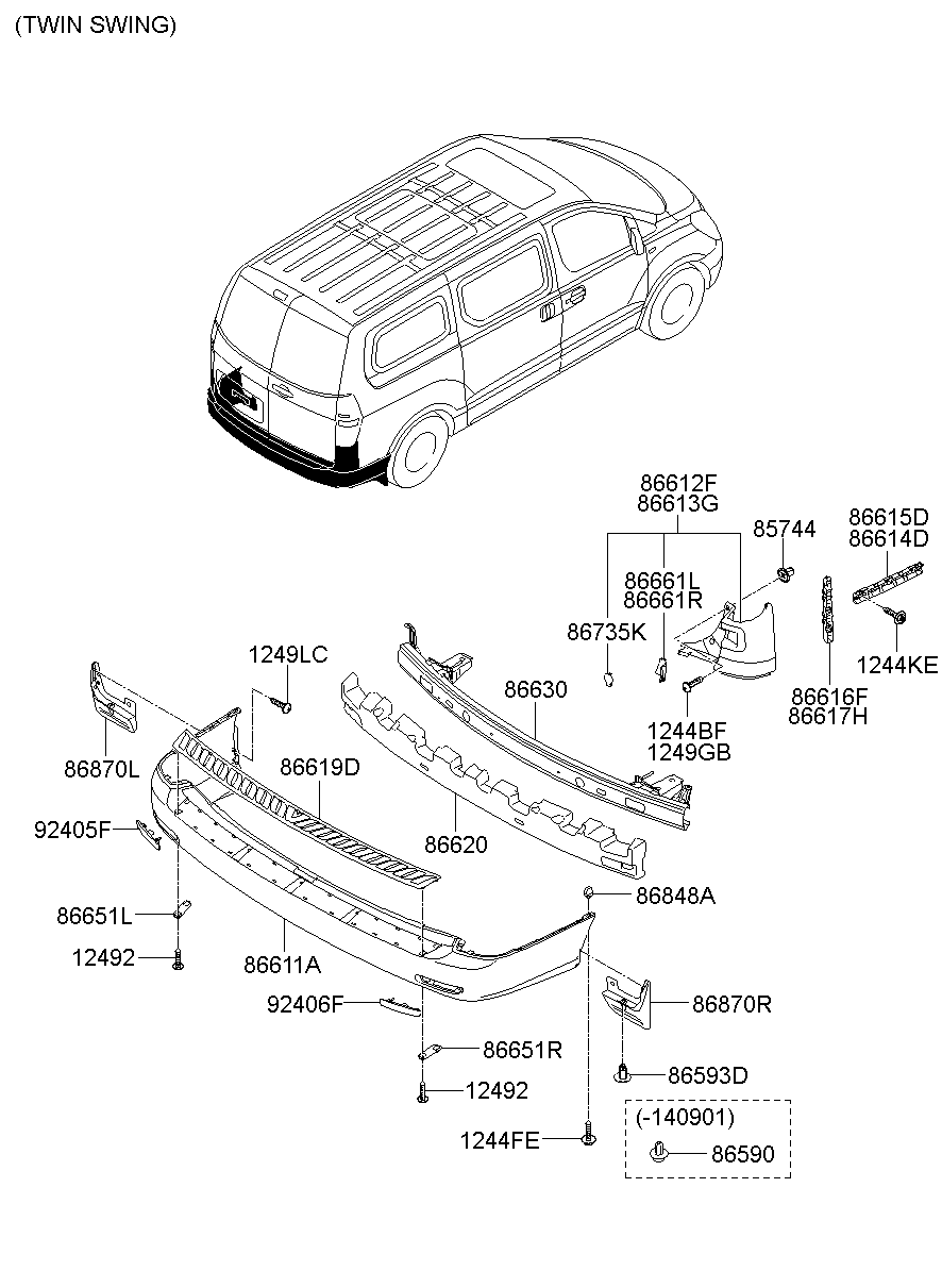 Левая часть заднего бампера для Хендай Н-1 2004-2007