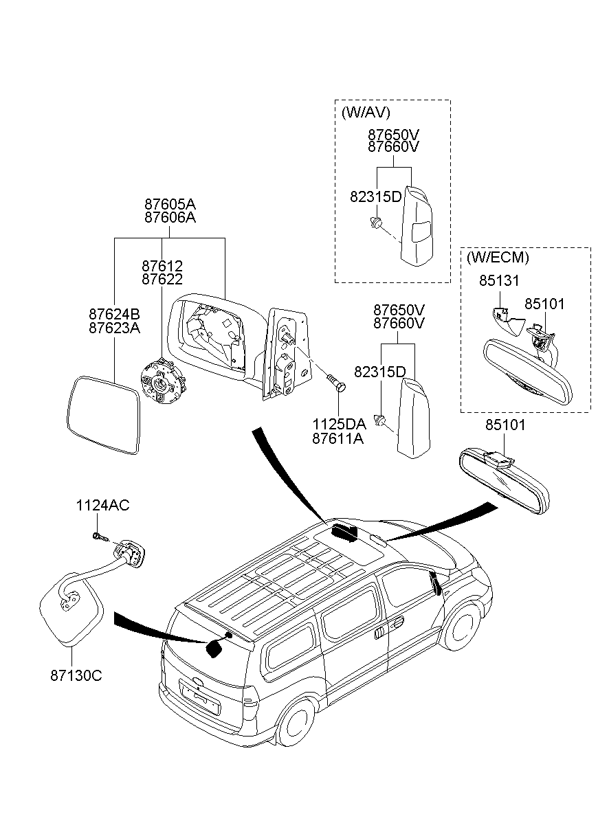 Зеркало внутрисалонное для Хендай Н-1 2004-2007
