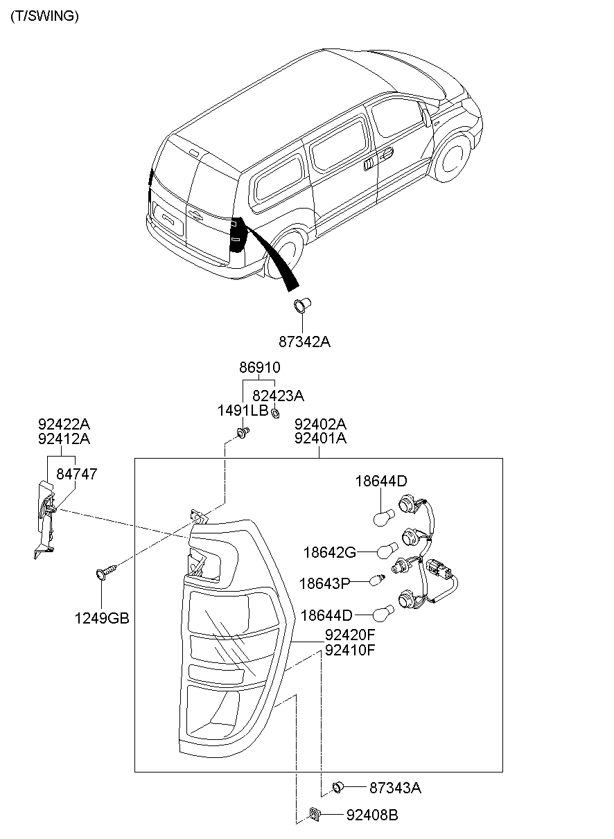 Фонарь задний правый на багажнике для Хендай Н-1 2004-2007