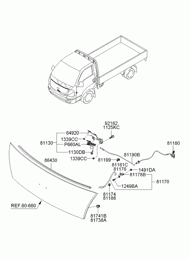 Замок капота для Киа Бонго 2005-2018