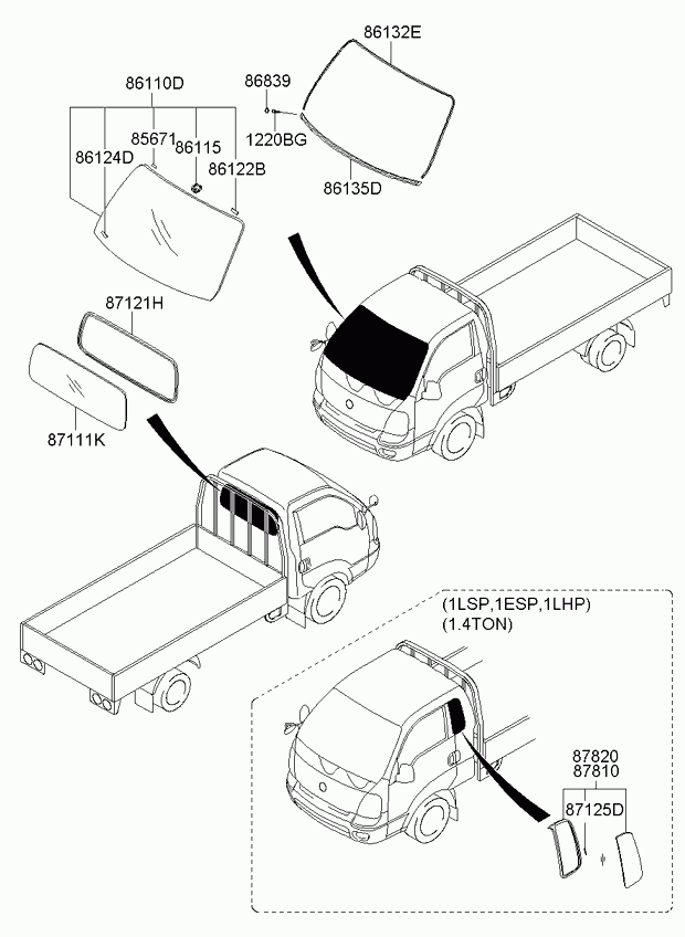 Лобовое стекло для Киа Бонго 2005-2018