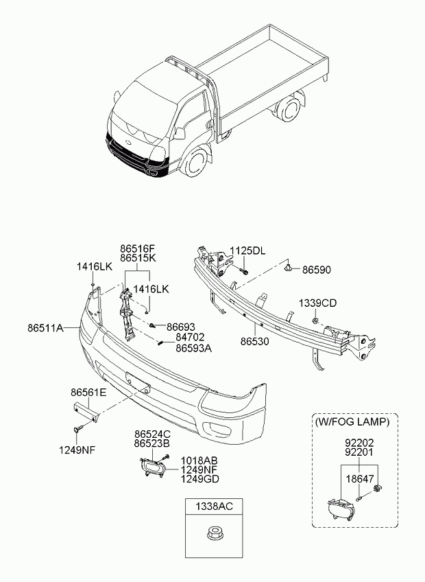 Усилитель переднего бампера для Киа Бонго 2005-2018