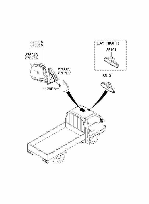 Зеркало боковое левое для Киа Бонго 2005-2018