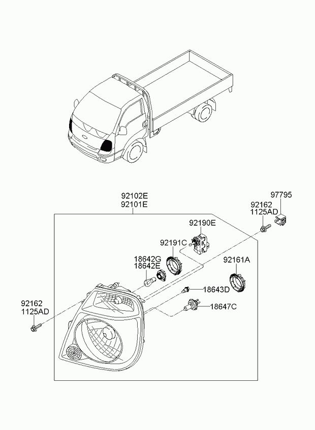 Фара левая в сборе для Киа Бонго 2005-2018